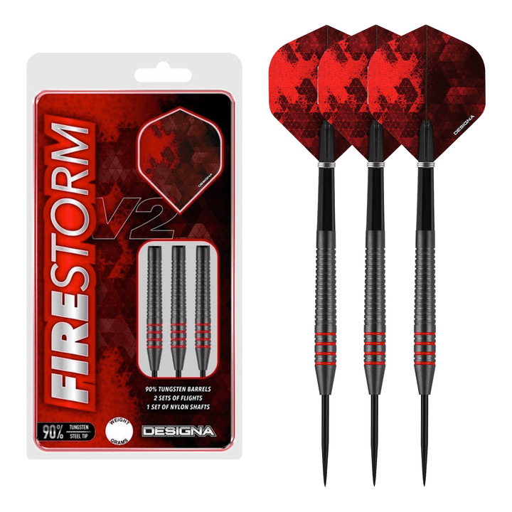 Designa Firestorm V2 Ringed Steel Tip Darts - 90% Tungsten - 22 Grams Darts