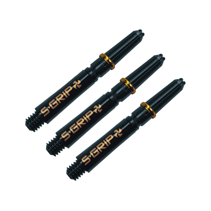 Harrows Supergrip Spin Short (35.3mm) Nylon Dart Shafts Black / Gold Shafts