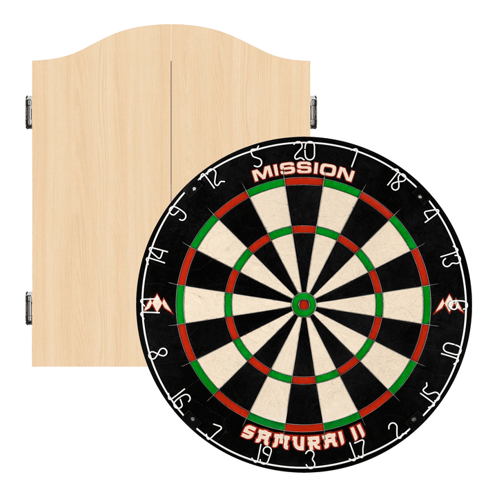 Mission Samurai II Dartboard & Cabinet Bundle Light Oak Boards