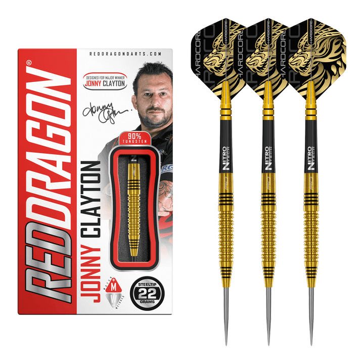 Red Dragon Jonny Clayton Gold - 90% Tungsten Steel Tip Darts 22 Grams Darts