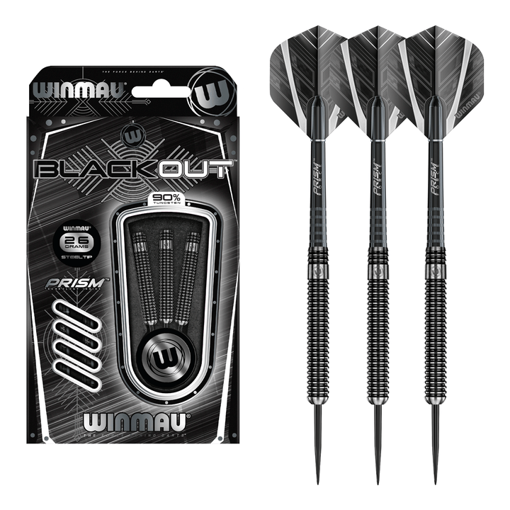 Winmau Blackout Parallel Barrel - 90% Tungsten Steel Tip Darts 22 Grams Darts