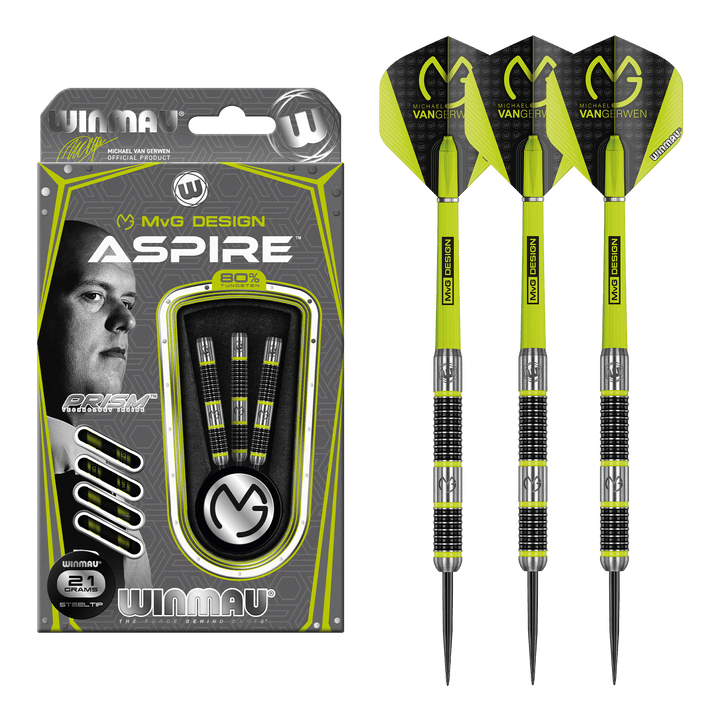 Winmau MVG Aspire Steel Tip Darts - 80% Tungsten - 21 Grams Darts