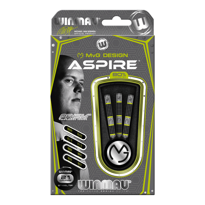 Winmau MVG Aspire Steel Tip Darts - 80% Tungsten - 21 Grams Darts